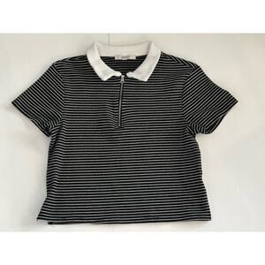 Atelier by Kirious Polo Top Women Medium Black White Stripe Crop Preppy Golf